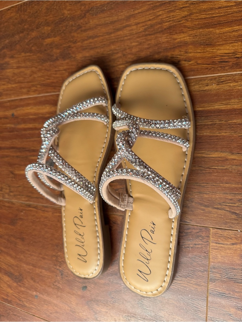Wild Pair Blush/Tan Rhinestone Strappy Slide Sandals